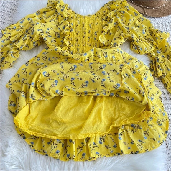 Happy X Nature By Kate Hudson Dress Ditsy Meadow Mini Floral Ruffle Yellow - Picture 6 of 14